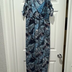 SHEIN Blue Tropical Leaf Maxi Dress